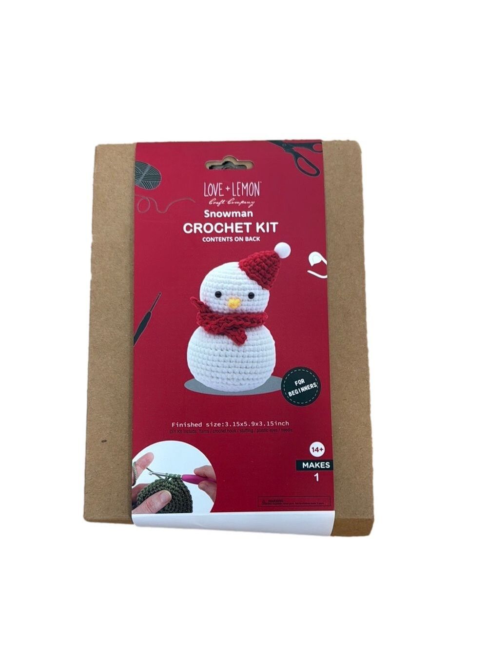 For Love And Lemons Red and White Snowman Crochet Kit. Holiday Christmas